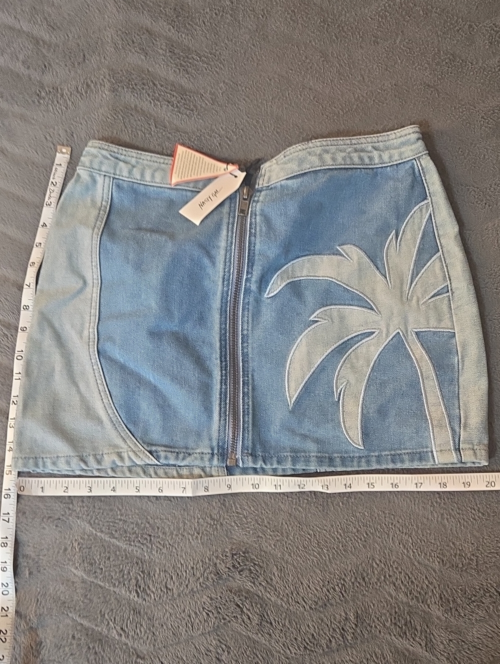 Nasty Gal Two-Tone Blue Denim Palm Zip Mini Skirt